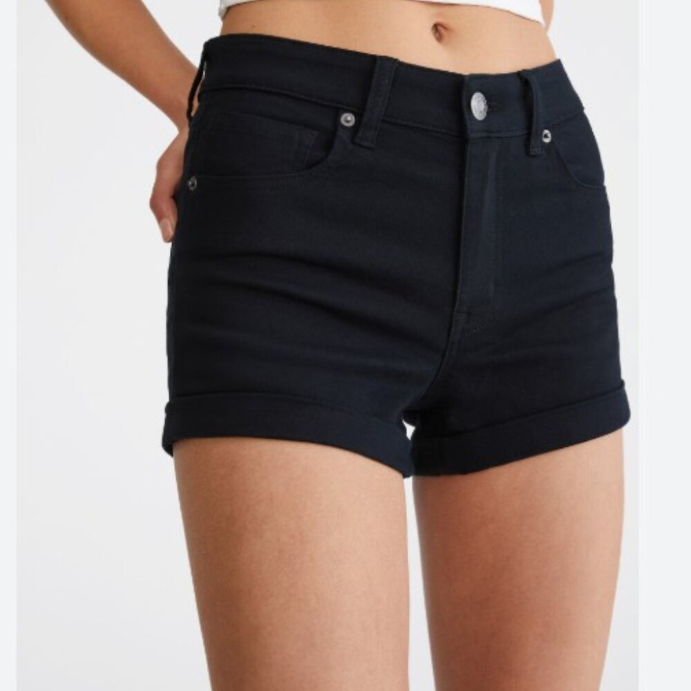 Aeropostale Black High-Rise Denim Midi 8 Shorts